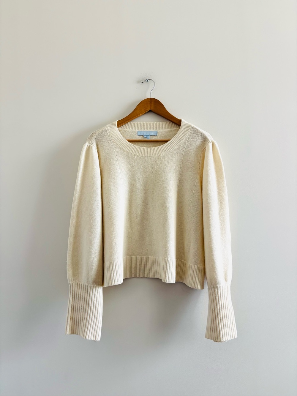 Hill House Merino Wool Sweater Ivory Bishop Sleeve Womens XL Preppy Old Money